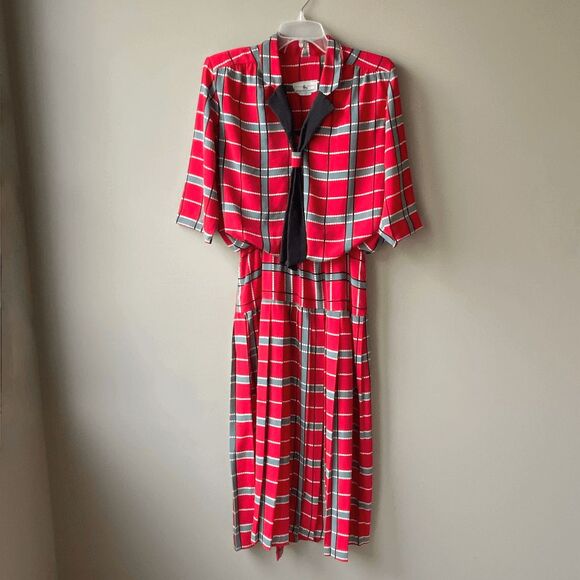 VTG 80s Red Plaid Jonathan Martin Dress | Anime School Girl Costume M - Picture 2 of 8